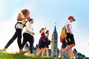 Students walking on Parliament Hill, Ottawa